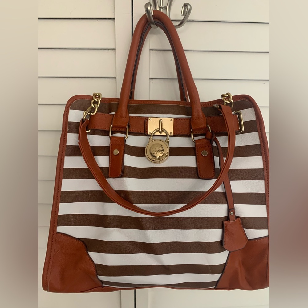 MK Striped Tote brown & white